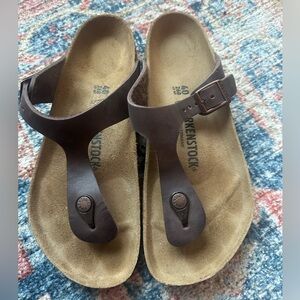 Birkenstock oiled leather, thong sandals.